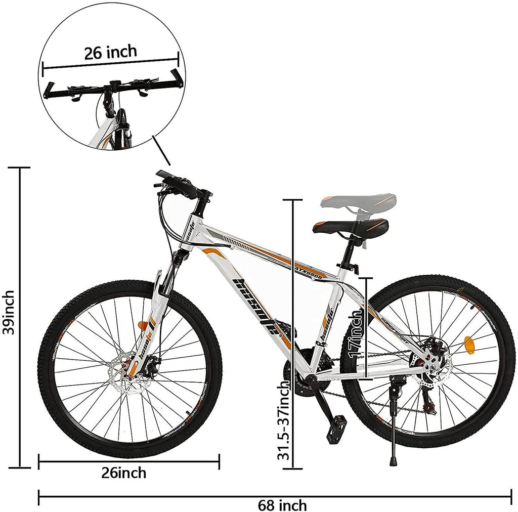 26 Inch Moutain Bike for Women and Men, 21 Speed Dual Disc Brake City Moutain Bicycle for Adults and Teens, Carbon Steel Suspension Fork MTB Bikes [US in Stock]