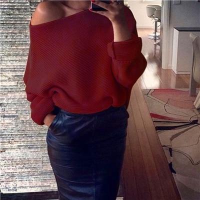 Women's Clothing - Fashion Cotton Sexy Loose One Shoulder Sweater