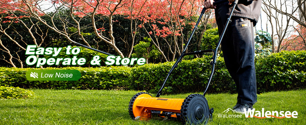 Push Reel Lawn Mower, 16-Inch 5-Blade Cordless Manual Reel Lawn Mower, Walk-Behind Steel Lawn Mower with 4-Position Cutting Height Adjustment &amp; SponGrip