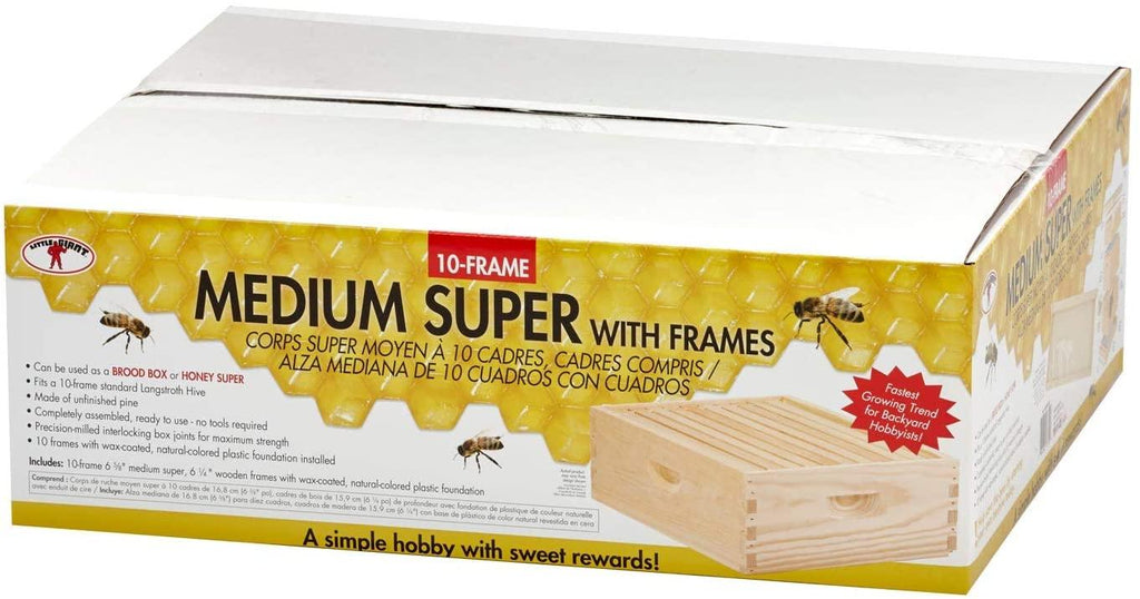 little giant 10-frame medium super beehive body with frames for beekeeping (item no. medbox10)