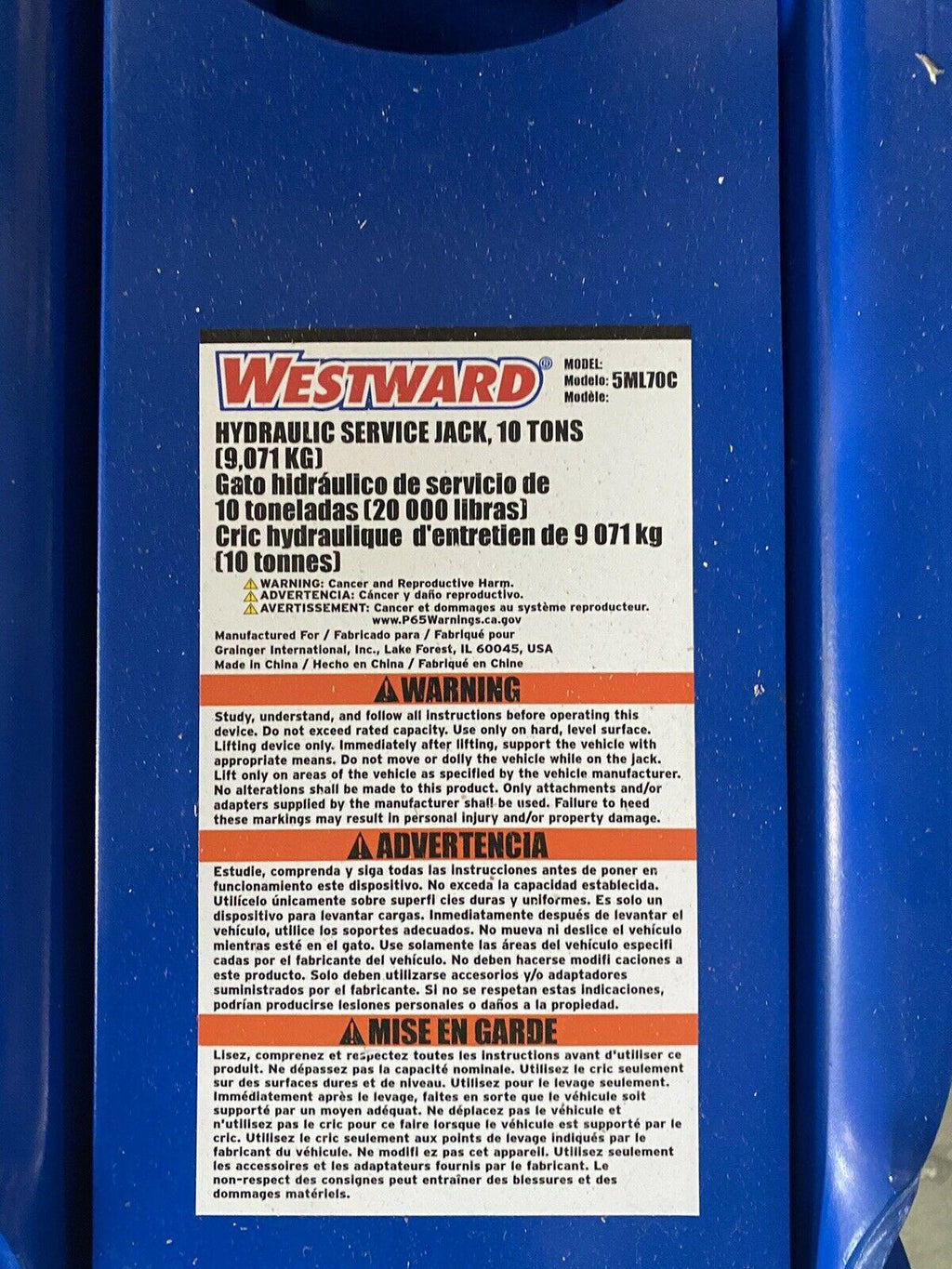 WESTWARD 5ML70 Heavy-Duty Hydraulic Service Jack with Lifting Capacity of 10 ton