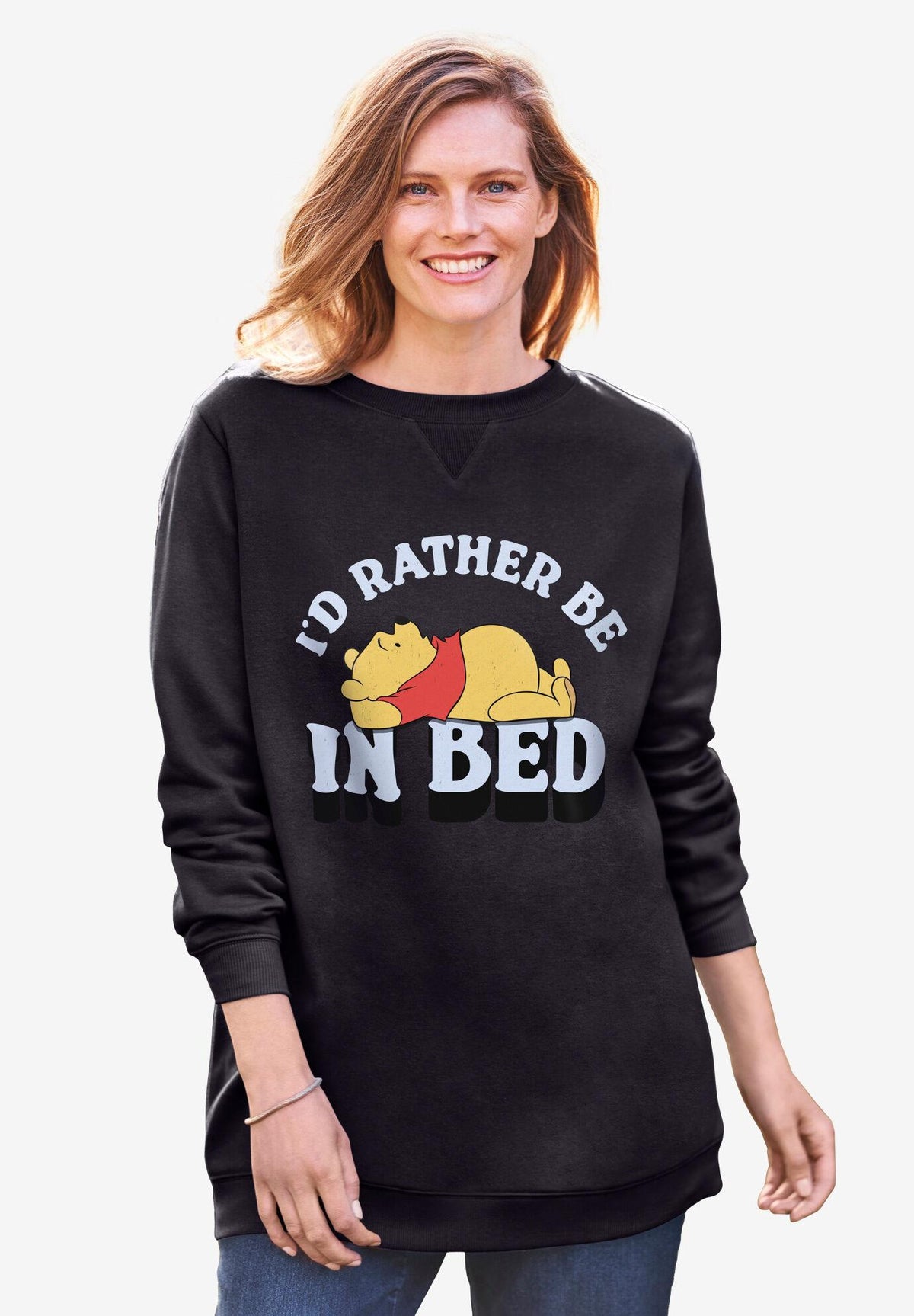 disney women's long sleeve fleece sweatshirt winnie the pooh rather be in bed