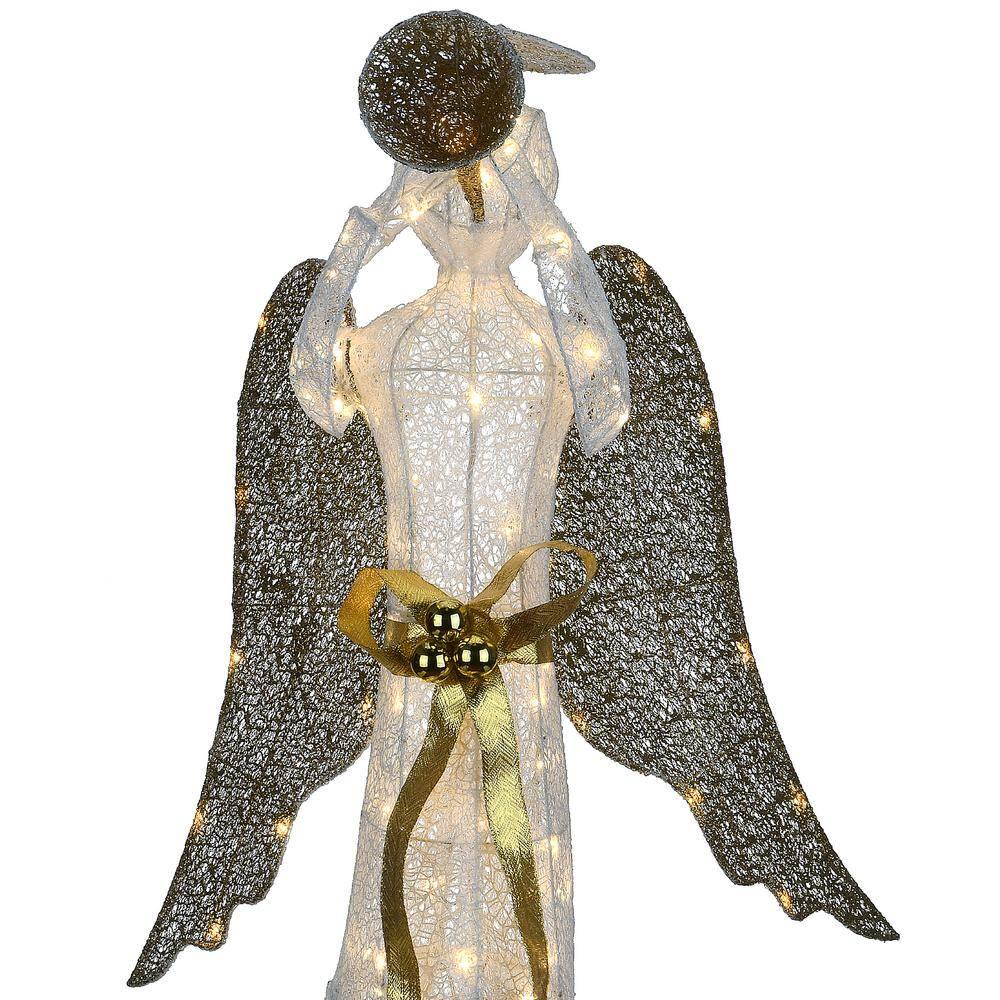 51 in. Trumpeting Gold and White Angel with Warm White LED Lights