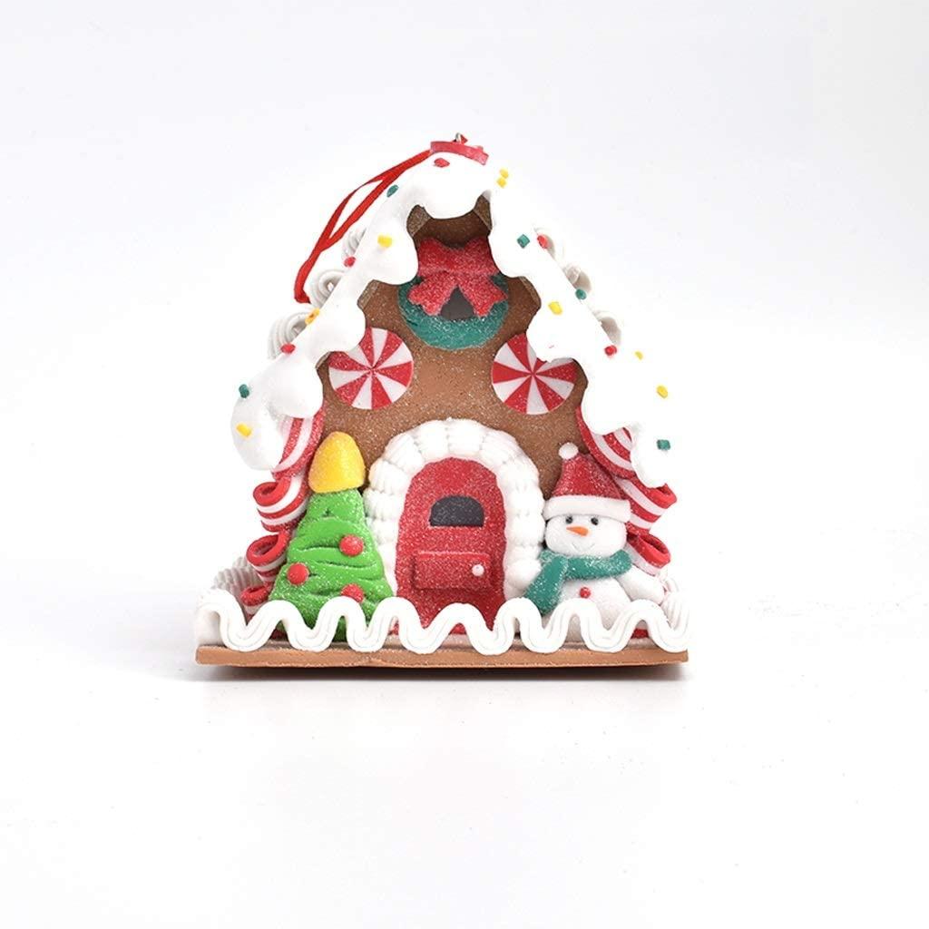 JJKFQ Christmas Decorations, Bread, Soil, Candy House Pendant, Gingerbread House with Lights, Cake Window Display, Decoration Gifts (Size : Style 2)