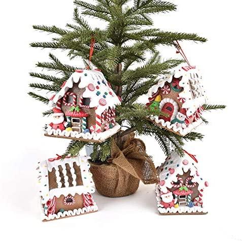 JJKFQ Christmas Decorations, Bread, Soil, Candy House Pendant, Gingerbread House with Lights, Cake Window Display, Decoration Gifts (Size : Style 2)