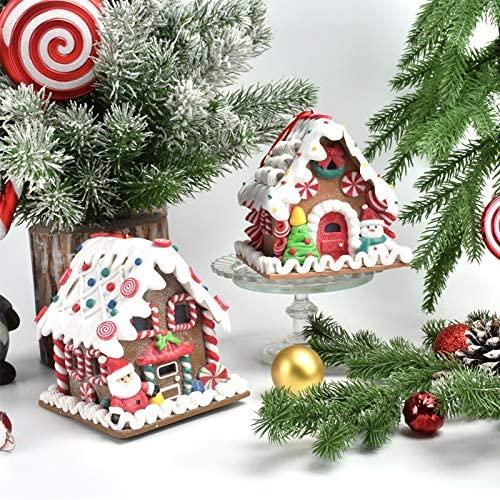 JJKFQ Christmas Decorations, Bread, Soil, Candy House Pendant, Gingerbread House with Lights, Cake Window Display, Decoration Gifts (Size : Style 2)
