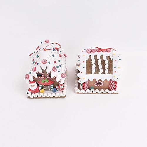 JJKFQ Christmas Decorations, Bread, Soil, Candy House Pendant, Gingerbread House with Lights, Cake Window Display, Decoration Gifts (Size : Style 2)