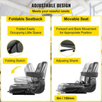 vevor universal forklift seat black pvc tractor seat, 6"/150mm adjustable mower seat foldable seat including armrests, seat belt, seat switch, skid steer seat fit forklift, tractor, skid loader