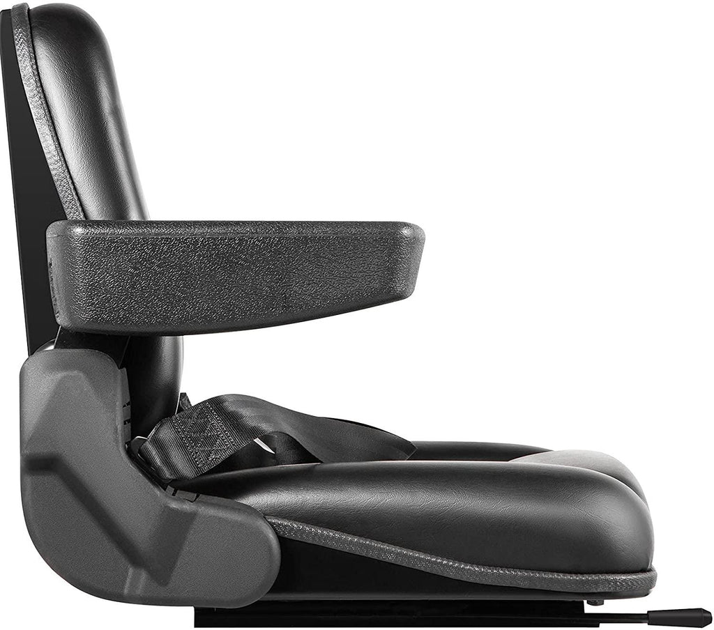 vevor universal forklift seat black pvc tractor seat, 6"/150mm adjustable mower seat foldable seat including armrests, seat belt, seat switch, skid steer seat fit forklift, tractor, skid loader