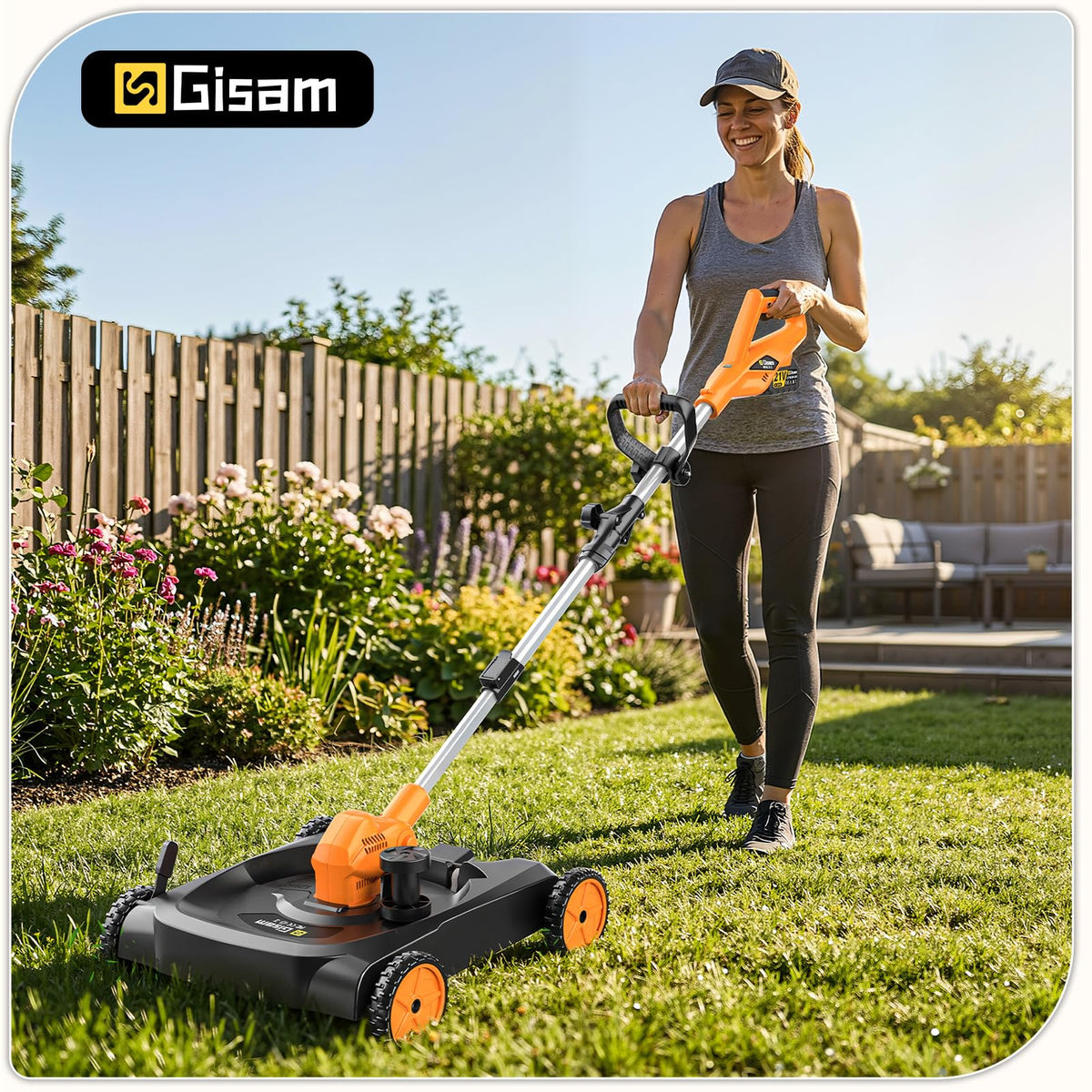 18.9" Cordless Lawn Mower, String Trimmer &amp; Wheeled Edger 3-in-1 Combo, Brushless 2 * 4.0Ah Batteries, 3 Blades, Adjustable Height &amp; Angle Electric Weed Eater and Lawnmower