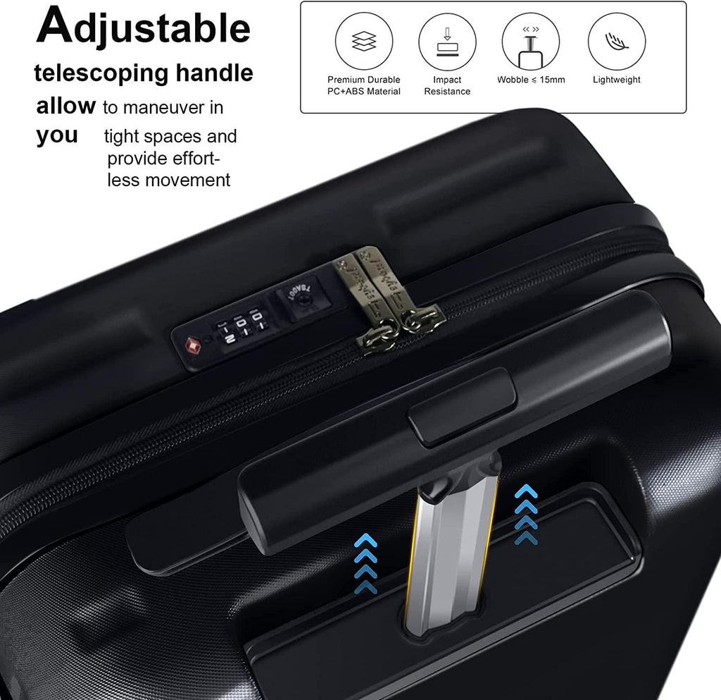 Hardside Luggage Set of 2 Piece Suitcase Set of 2 with Spinner Wheels Carry On Luggage Airline Approved and Built-In TSA Lock, Black