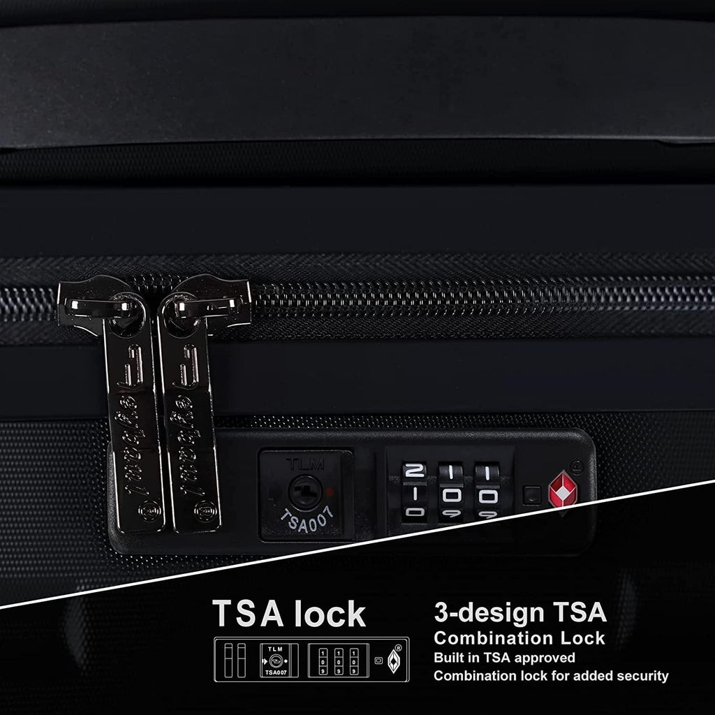 Hardside Luggage Set of 2 Piece Suitcase Set of 2 with Spinner Wheels Carry On Luggage Airline Approved and Built-In TSA Lock, Black