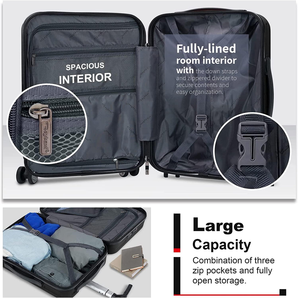 Hardside Luggage Set of 2 Piece Suitcase Set of 2 with Spinner Wheels Carry On Luggage Airline Approved and Built-In TSA Lock, Black