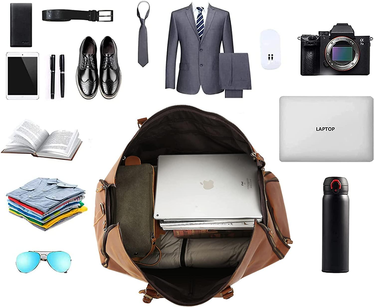 Carry On Garment Bag,Convertible Garment Bag with Shoes Compartmen Waterproof Mens Garment Bag for Travel Full Grain Leather Duffel Bag Suit Travel Bag 2 in 1 Weekender Suit Bags for Men Women