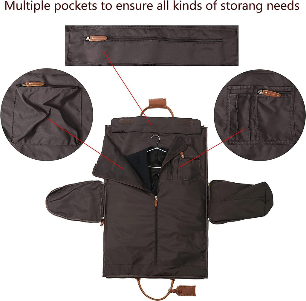 Carry On Garment Bag,Convertible Garment Bag with Shoes Compartmen Waterproof Mens Garment Bag for Travel Full Grain Leather Duffel Bag Suit Travel Bag 2 in 1 Weekender Suit Bags for Men Women