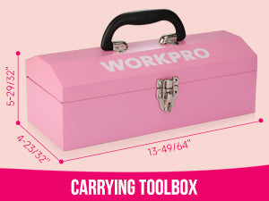 75-Piece Pink Tools Set, 3.7V Rotatable Cordless Screwdriver and Household Tool Kit, Basic Tool Set with 13'' Portable Steel Tool Box for Home, Garage, Apartment, Dorm, House - Pink Ribbon