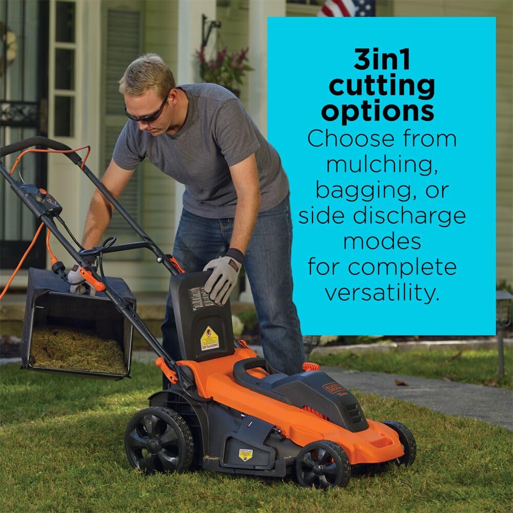 20-Inch Corded Electric Lawn Mower, Ultra Light Push Mower, 13-Amp High Output Motor, 3 in 1 Cutting Versatility, Tool Height Adjustment, 7-setting Cutting Height (MM2000)