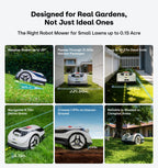 Raccoon 2 SE Wire Robot Lawn Mower, No RTK for Max. 0.15 Acre Lawn Area, 1.18"–3.15” Cutting Height, Intelligent AI Robotic Lawn Mower with 5Ah Fast-Charging Battery Robot Mower for Small Lawns