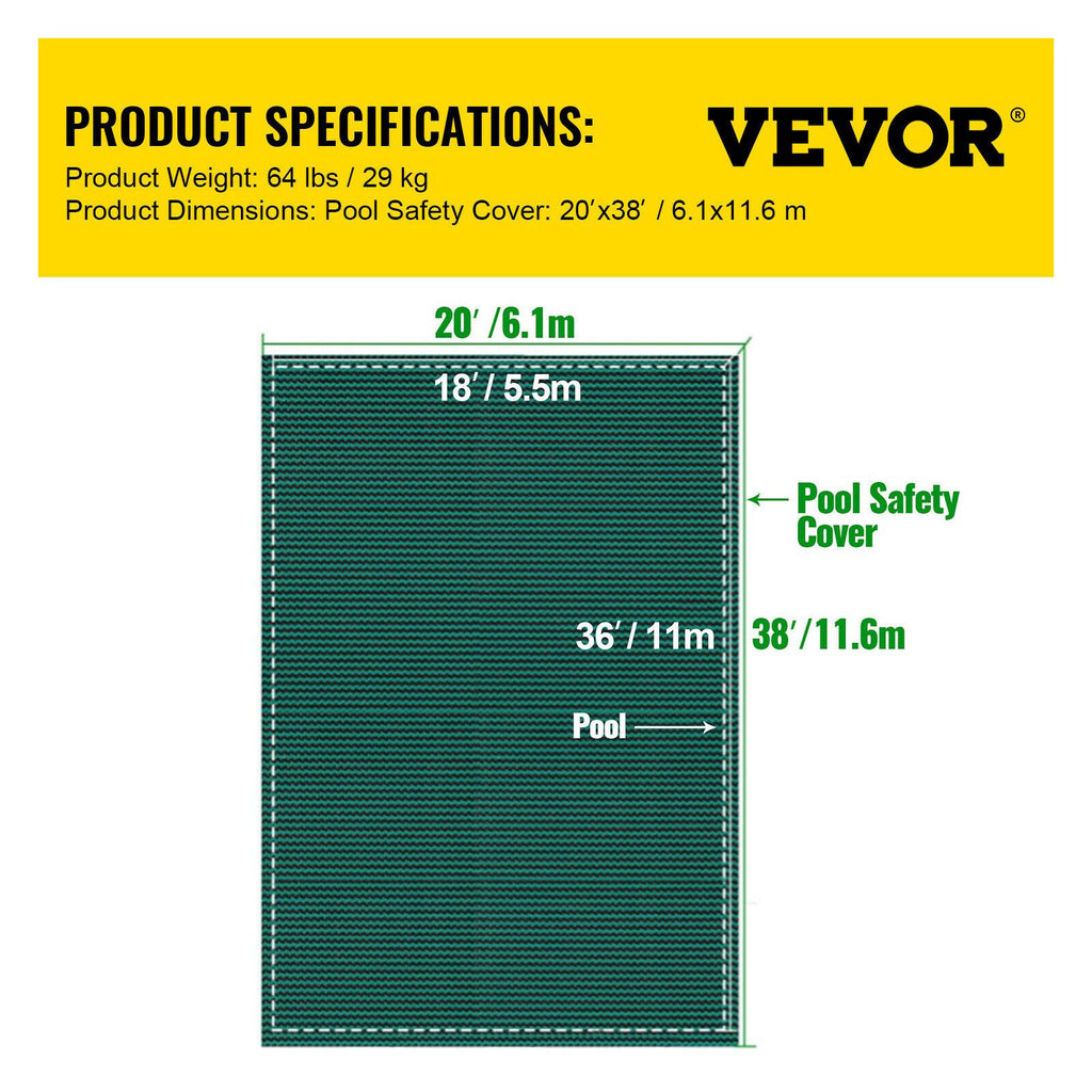 vevor safety pool cover 18x36ft rectangular in ground brass swimming pond