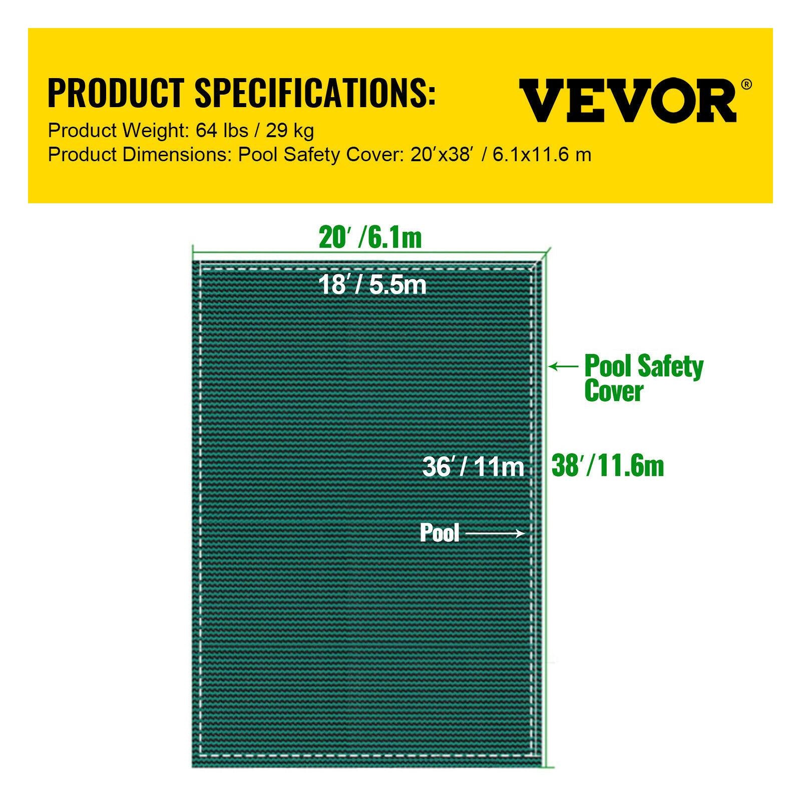 vevor safety pool cover 18x36ft rectangular in ground brass swimming pond
