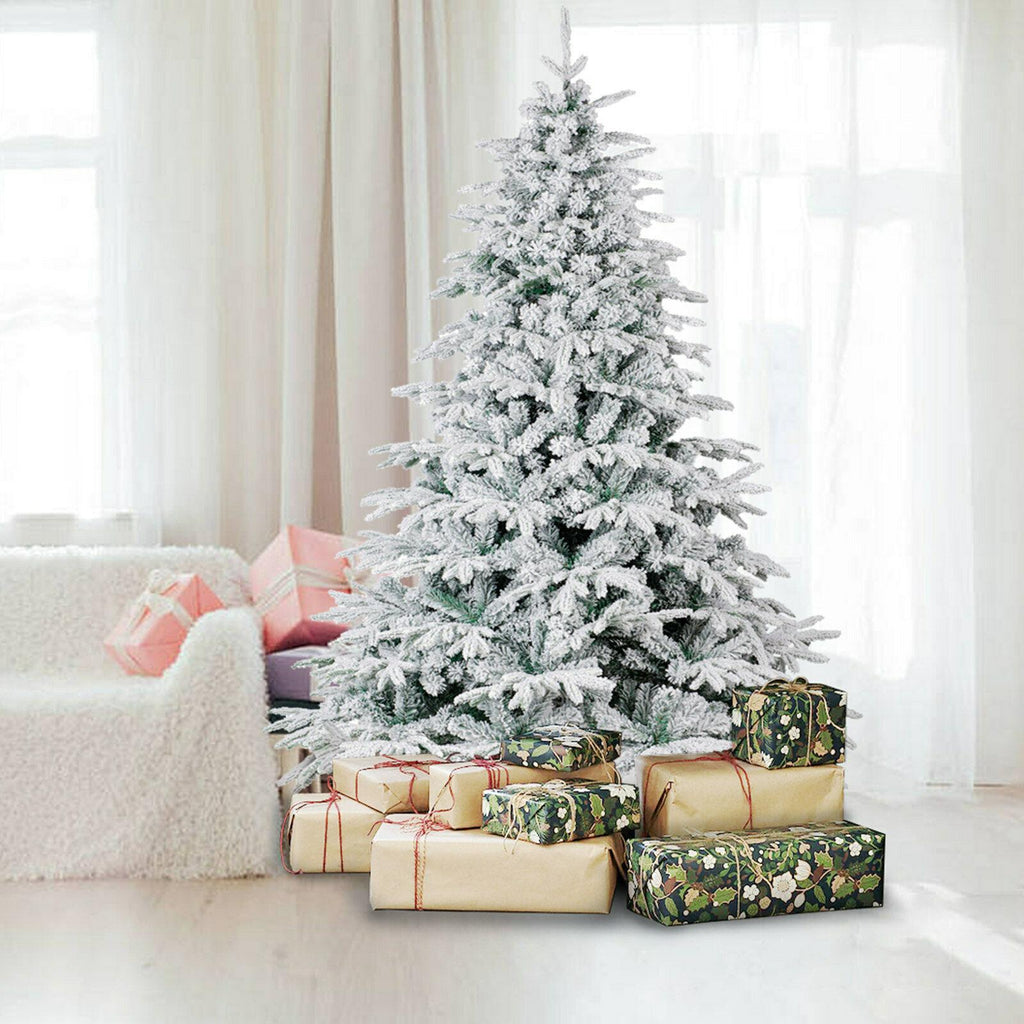 7.5 FT Premium Snow Flocked Artificial Holiday Christmas Tree 1400T White Xmas T