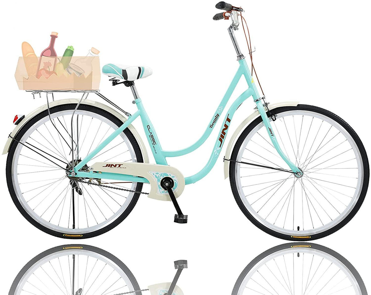 Beach Cruiser Bikes 26 inch Classic Retro Bicycles for Women Comfortable Commuter Bike for Leisure Picnics&amp;Shopping,Road Bike,Women's Seaside Travel Bicycle with Baskets&amp;Rear Racks (B)