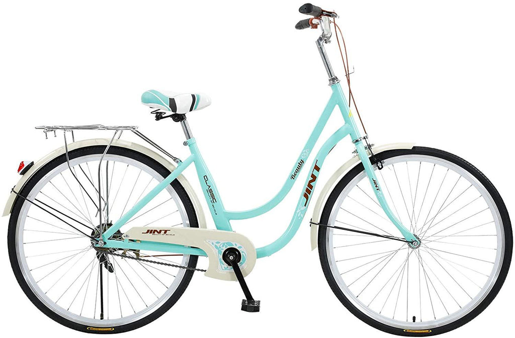 Beach Cruiser Bikes 26 inch Classic Retro Bicycles for Women Comfortable Commuter Bike for Leisure Picnics&amp;Shopping,Road Bike,Women's Seaside Travel Bicycle with Baskets&amp;Rear Racks (B)