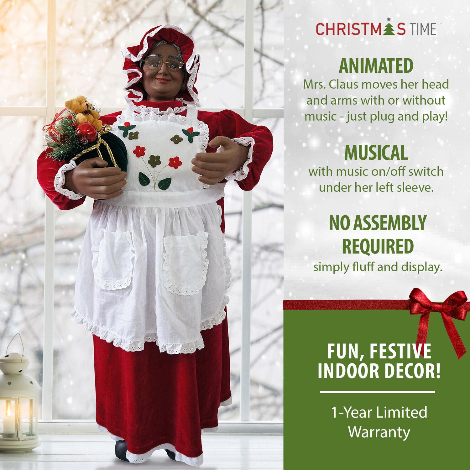 Christmas Time 3-Ft. African American Music and Motion Mrs. Claus with Apron | Animated Indoor Christmas Holiday Home Decor | CT-MC036-1RD1-AA