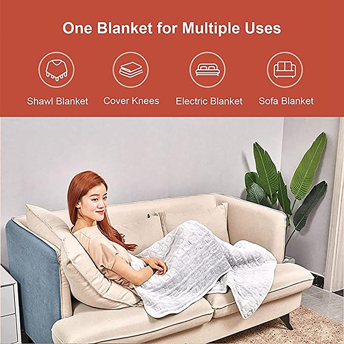 60X50In Bedroom Office Electric Blanket Flannel  Heating Blanket With 4 Auto Off Timers 3 Heating Settings Machine Washable Suitable For Adults Children