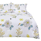 Unique Bargains 3pc Floral Comforter Set, King, Polyester, White