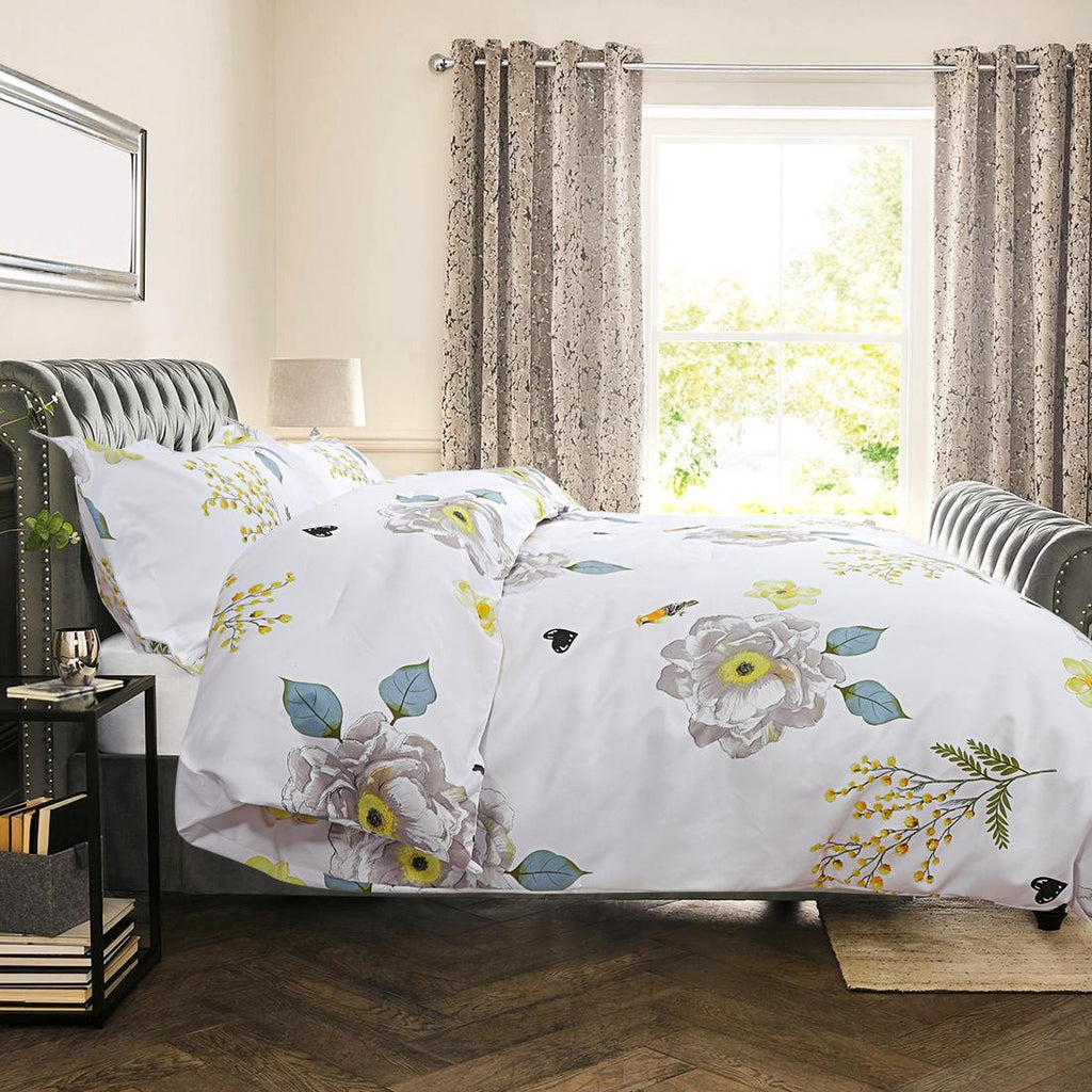 Unique Bargains 3pc Floral Comforter Set, King, Polyester, White