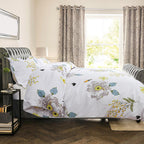 Unique Bargains 3pc Floral Comforter Set, King, Polyester, White