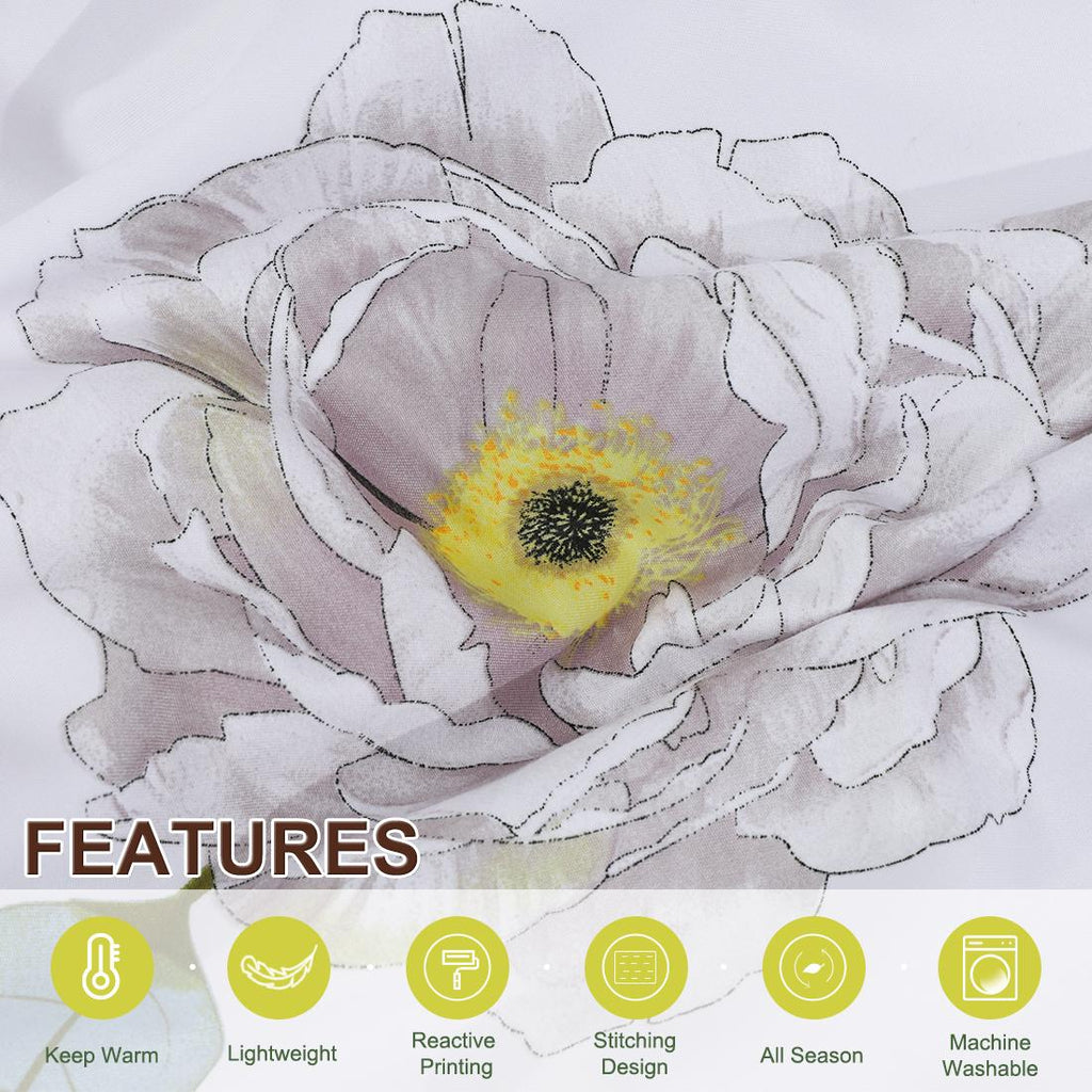 Unique Bargains 3pc Floral Comforter Set, King, Polyester, White