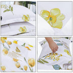 Unique Bargains 3pc Floral Comforter Set, King, Polyester, White