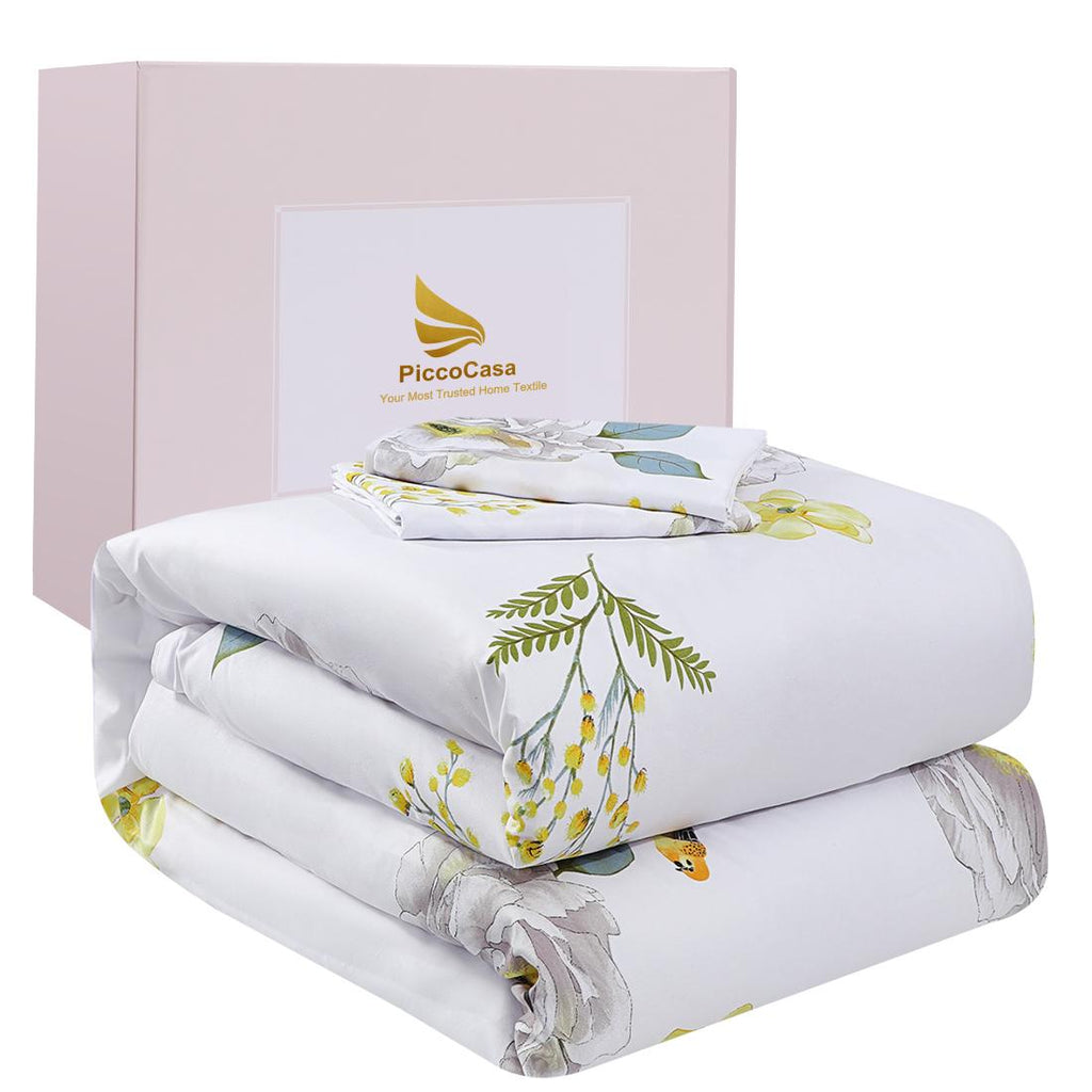 Unique Bargains 3pc Floral Comforter Set, King, Polyester, White