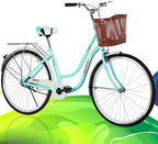 Womens Cruiser Bike 26 Inch Adult Bikes for Women Classic Retro Bicycles with Baskets&amp;Rear Racks,Complete Beach Cruiser Bikes for Leisure Picnics&amp;Shopping