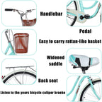 Complete Cruiser Bikes, Beach Cruiser Bike for Women, 26 Inch Commuter Bicycle, Classic Retro Bicycle, Single Speed Bicycle, Leisure Bike with Vegetable Basket, Rear Racks