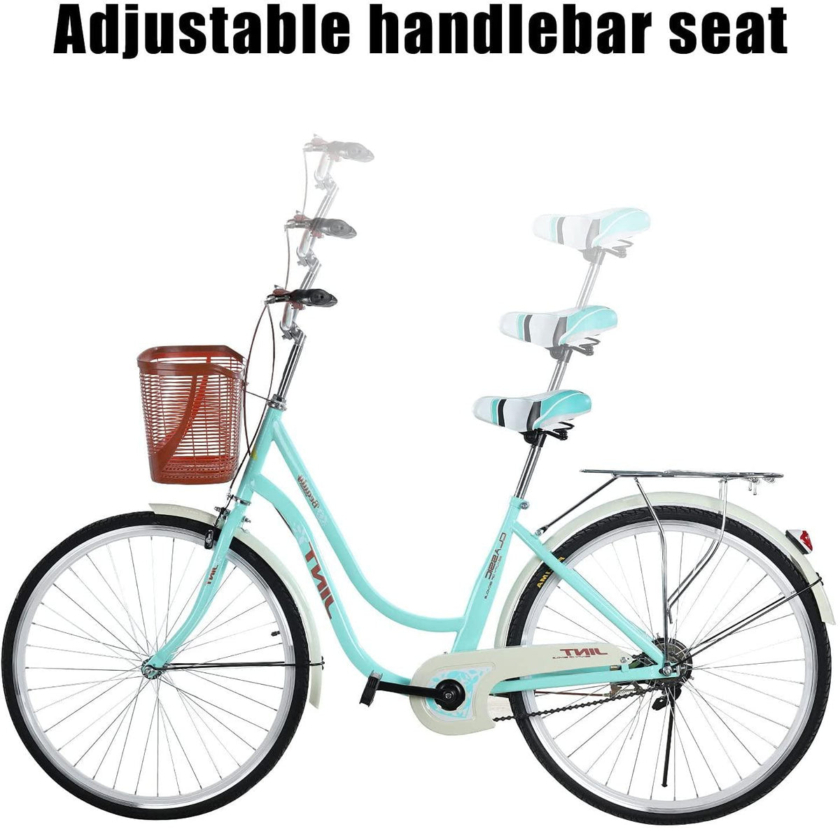 Complete Cruiser Bikes, Beach Cruiser Bike for Women, 26 Inch Commuter Bicycle, Classic Retro Bicycle, Single Speed Bicycle, Leisure Bike with Vegetable Basket, Rear Racks