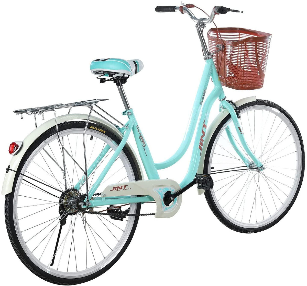 Womens Cruiser Bike 26 Inch Beach Cruiser Bike Classic Retro Bicycle Road Bikes, Single Speed Bicycle Commuter Bicycle High-Carbon Steel Frame, Front Basket, Rear Racks