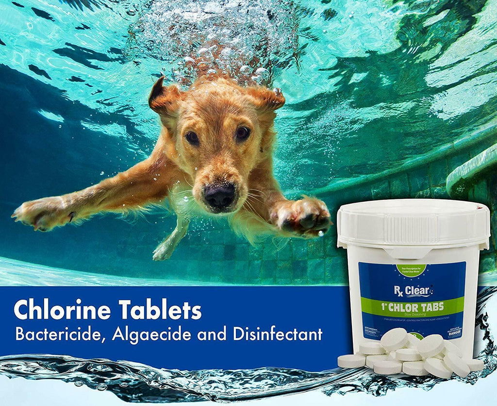rx clear 1 inch 99% trichloro stabilized swimming pool chlorine tablets - 15 lbs