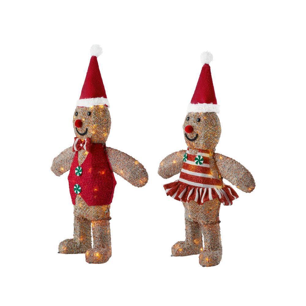 3 ft Warm White LED Gingerbread Girl and Boy Holiday Yard Decoration