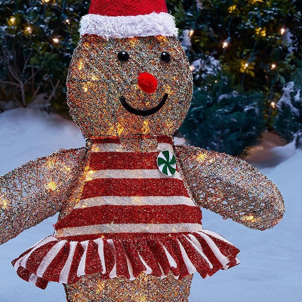 3 ft Warm White LED Gingerbread Girl and Boy Holiday Yard Decoration