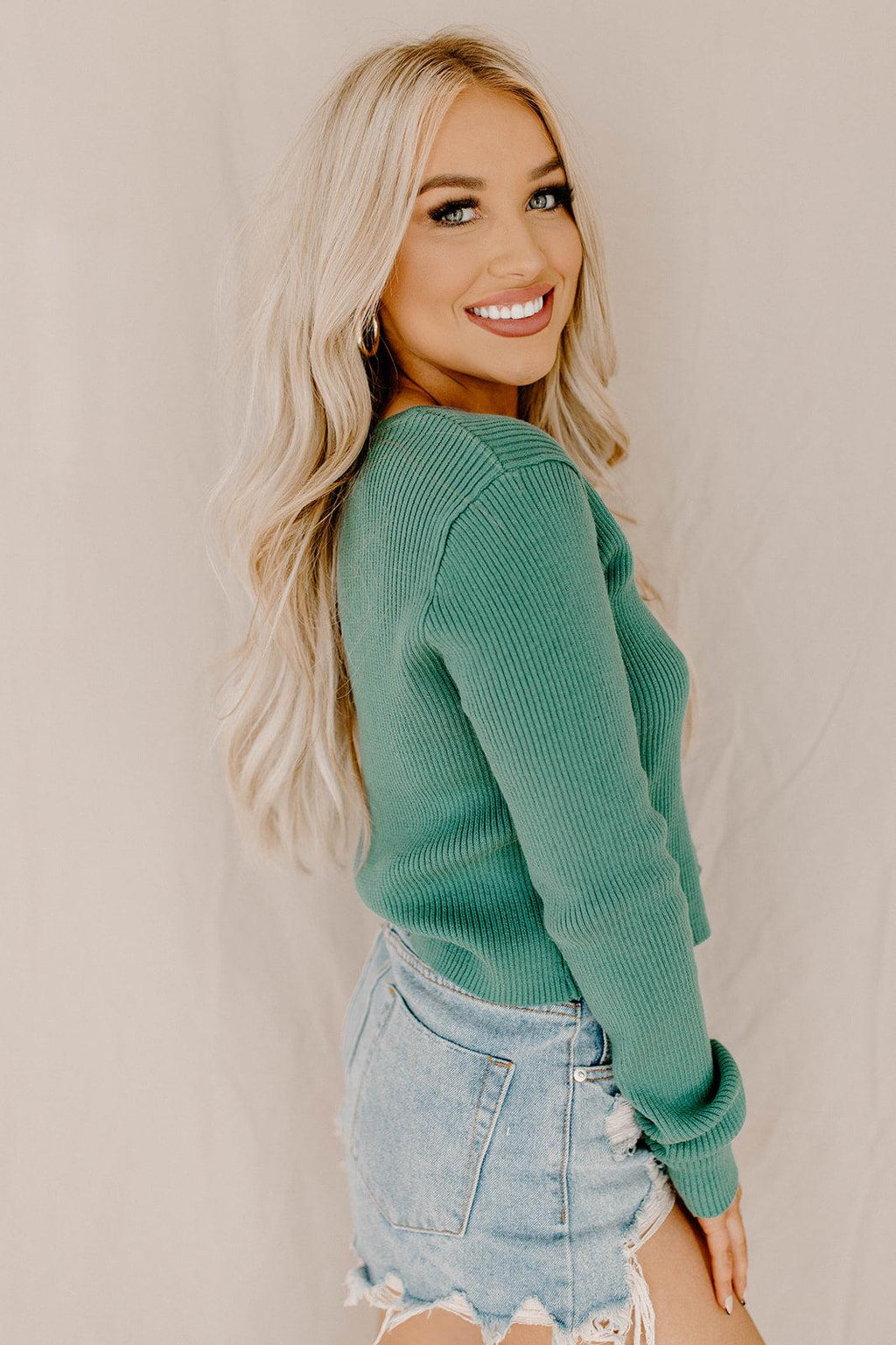 cropped sweater cardigan - teal
