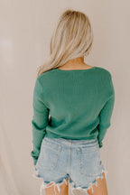cropped sweater cardigan - teal