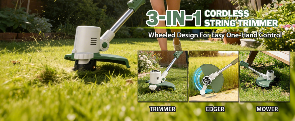 21V 3-in-1 Cordless Weed Wacker Eater-Weeding/Trimming/Lawn Mower, with 8 Replace Auto Line Feed, Electric Grass Trimmer for Garden, Lawn, 120 Mins of Non-Stop (2x4.0 mAh Battery Included)