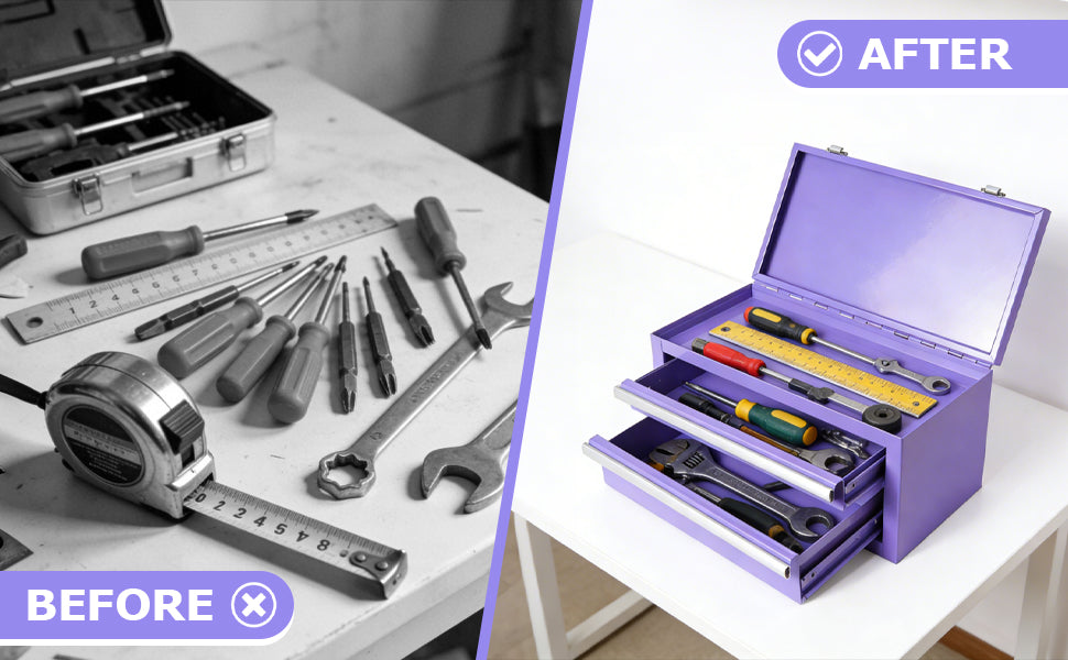 Mini Steel Tool Box with Drawers - Small Tool Chest for Small Item StoraOrganizer - Portable Metal Toolbox Organizer with Tool Drawer (mini purple)