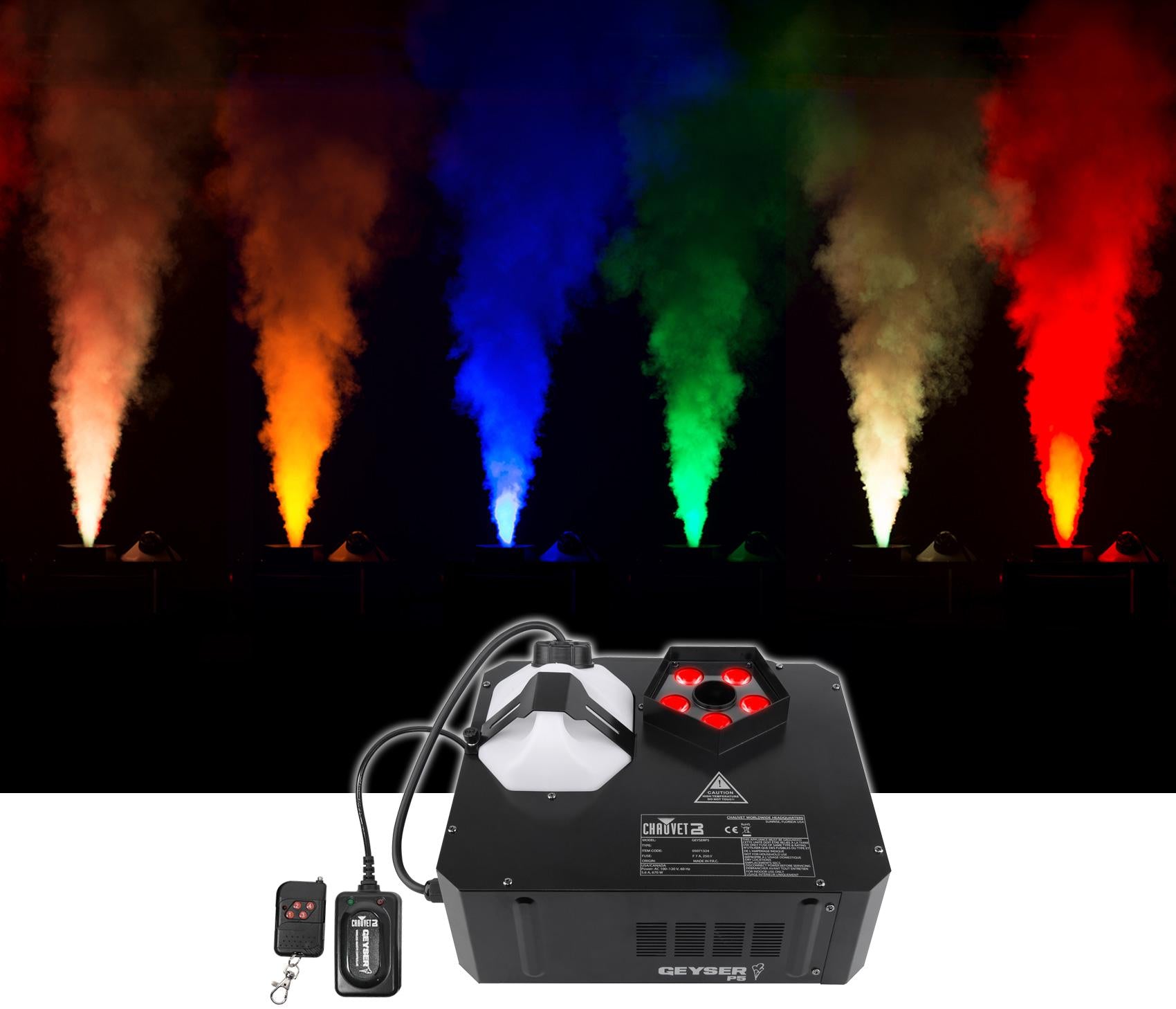 Chauvet DJ GEYSER P5 Fog Machine Fogger, RGBA+UV LED+384 Ch DMX Controller