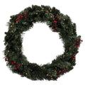 with 200 Battery Operated Warm White 3MM LED lights. Includes two 3.5' Potted Trees, one 30" Wreath and one 9' Garland. This incredible set features battery operated Warm White LED lights, pine cone