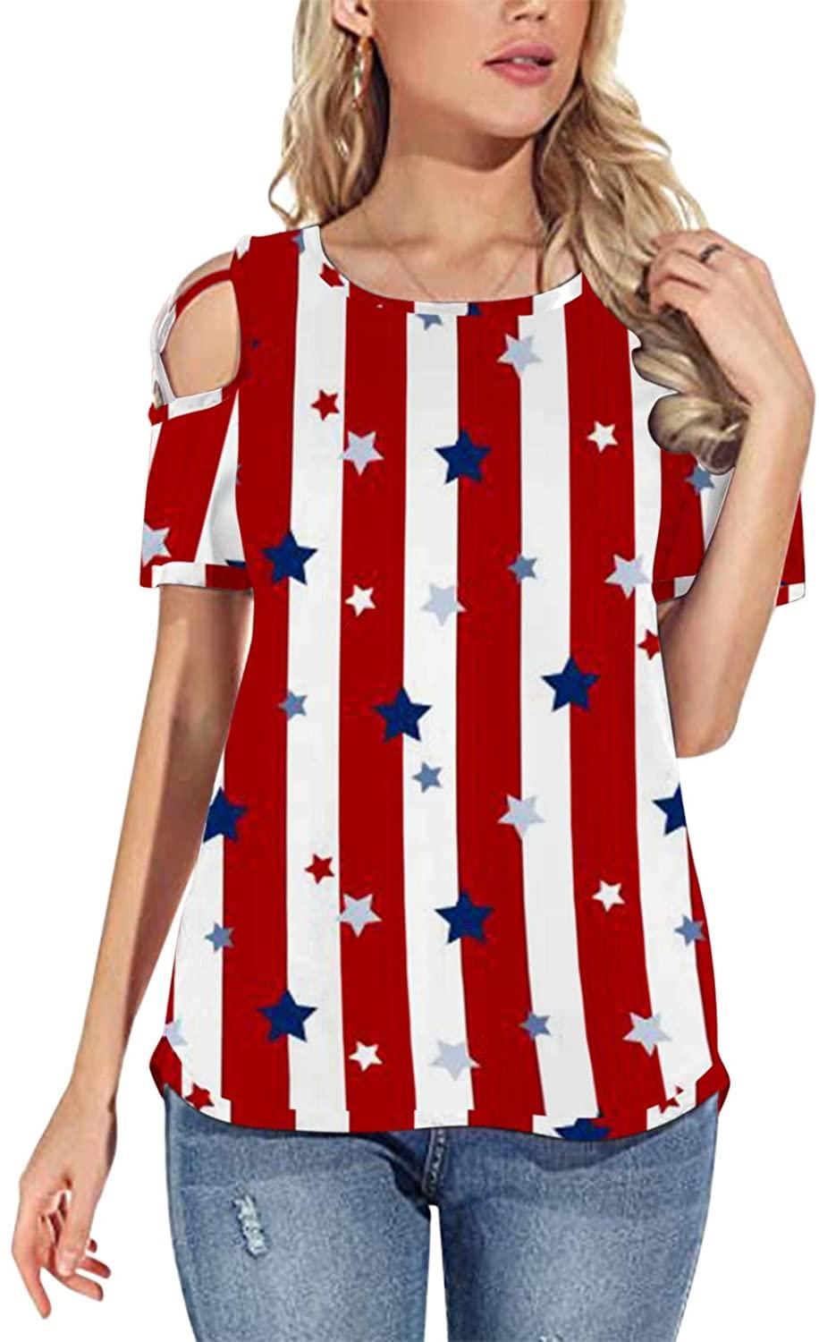 Womens Loose Strappy Cold Shoulder Tops Basic T Shirts