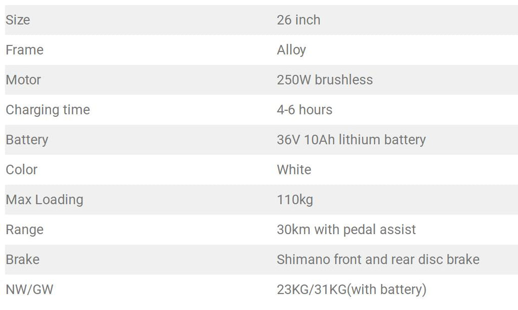 City Electric Elegance E-bike for Adults Electric Mountain Bicycle 250 W Powerful Motor 36 V 10 Ah Lithium-Ion Battery Ride in Snow Ice, Rain, Beach, and Terrain, White